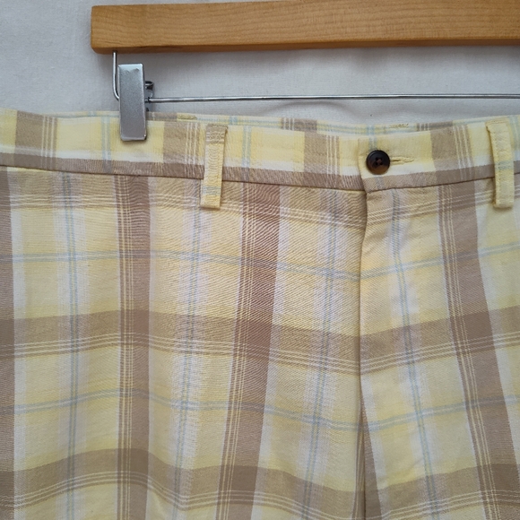 Haggar men's plaid yellow shorts cotton summer boat casual preppy 42 pastel - Picture 2 of 10